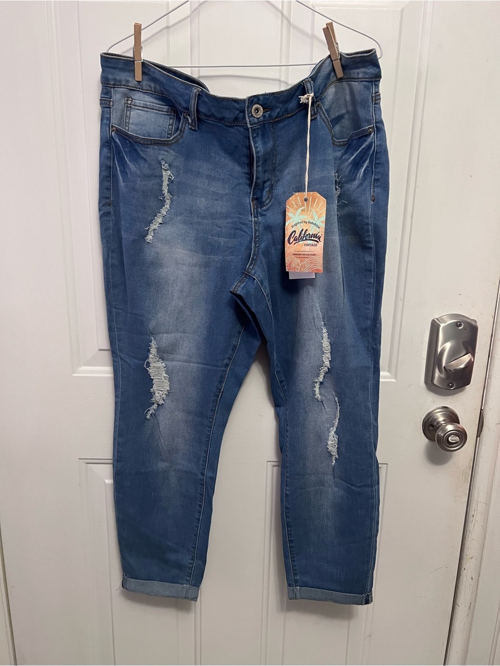 NWT California Vintage  Sz 20 Distressed Stretch Skinny Jeans Blue Cuffed